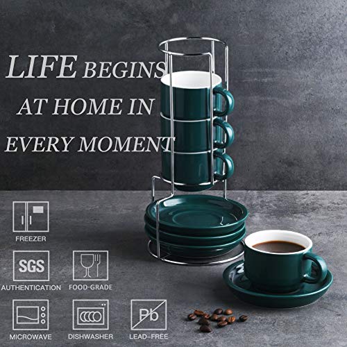 Sweejar Porcelain Espresso Cups with Saucers (4 Count)