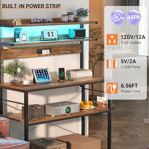 Bakers Rack with Power Outlet & RGB LED