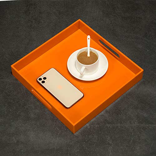 Orange Sturdy Acrylic Serving Tray with Handles