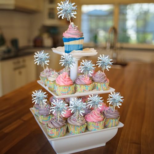 30Pcs Foil Firework Cupcake Toppers Sparkle Tinsel Cake Toppers Tinsel Drink Cake Decoration Cocktail Picks for Birthday Wedding Graduation Party Supplies Silver (30 Count)