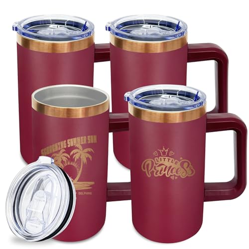 22oz Insulated Coffee Mug Bulk with Handle and Lid Red (4 Count)