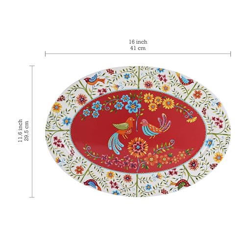 Red Spring Bird 16 plus 14 inch Oval Platters Set (2 Count)