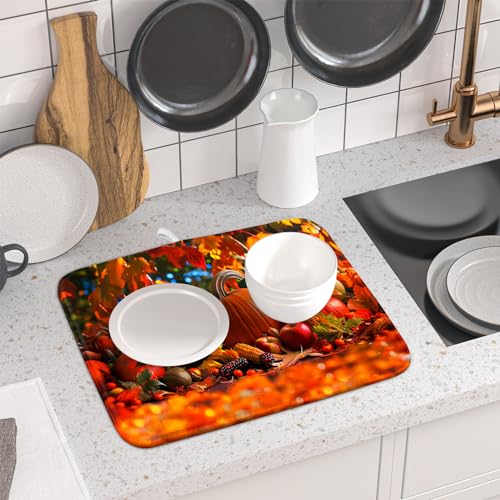 Fall Harvest Pumpkin Dish Drying Mat for Kitchen Counter