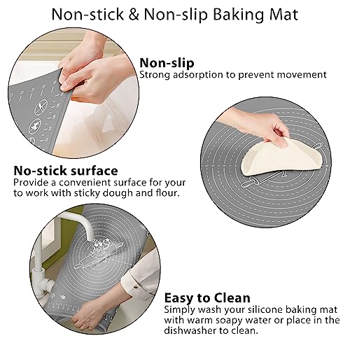 Silicone Pastry Mat 28" x 20" Extra Thick Non Stick Baking Mat with Measurements and Edge Heightening
