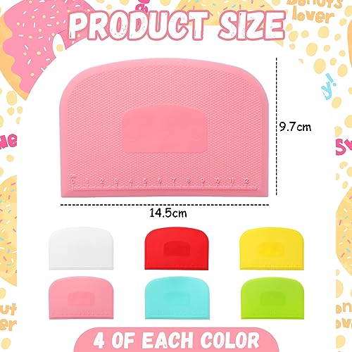 24 Pcs Plastic Bench Scraper with Scale Flexible Dough Multipurpose Cake Cutter Pizza Dough Spatula Food Scraper Tool Gift for Bread Pastry Fondant Icing (24 Count)