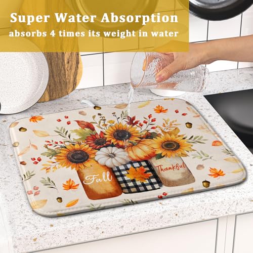 Autumn Sunflowers Vase Dish Drying Mat for Kitchen Counter