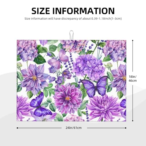 Purple Hydrangea Flowers Dish Drying Mat