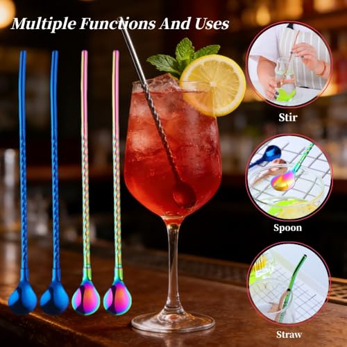 10 pcs Metal Straw Spoons with 2 Cleaning Brushes