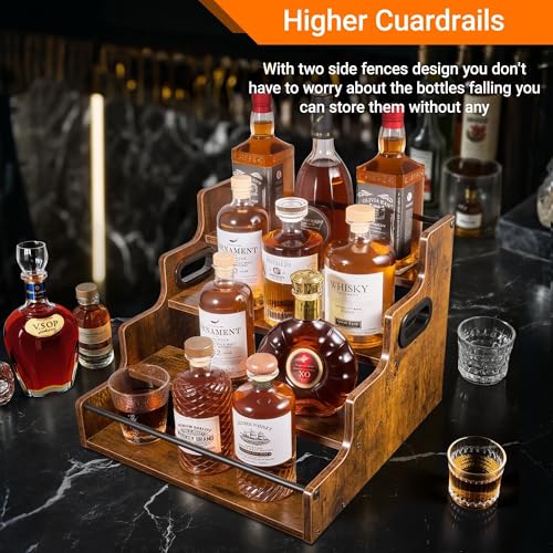 2-Pack 4-Tier Liquor Bottle Display Shelf, 16-Inch, Rustic Brown (2 Count)