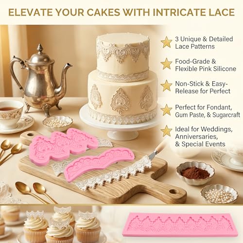 3pcs Baroque Embossed Cake Decorating Mold Lace Fondant Silicone