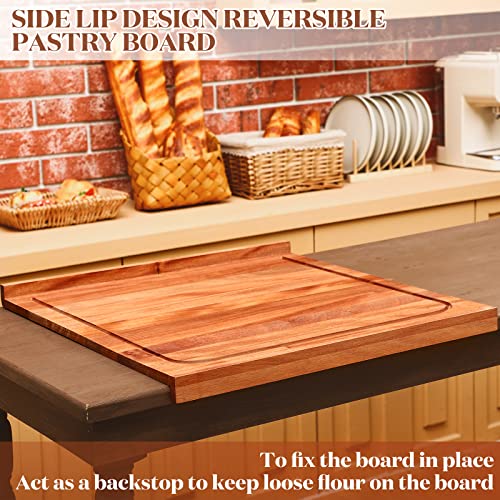 Walnut Pastry Board with Lip for Rolling Dough 24" x 22.8" x 1.5" Large Wooden Cutting Chopping Kneading Board with Engraved Measurements for Counter Tabletop Kitchen