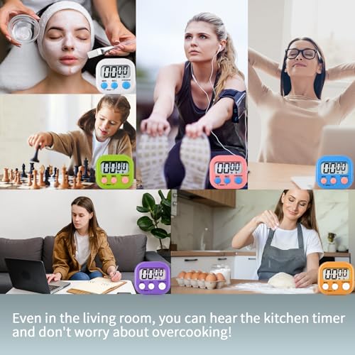 6 Pack Digital Kitchen Timer Magnetic Digital Timer with Big Display Loud Ring Cooking Timers for Cooking (4 Count)