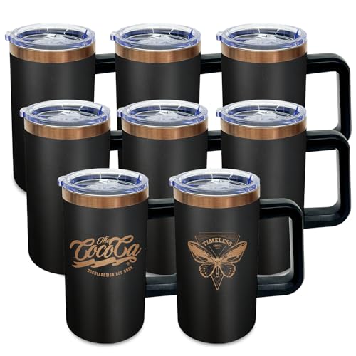 22oz Insulated Coffee Mug Bulk with Handle and Lid Black (8 Count)