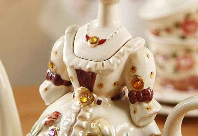 Chinese Hand-Painted Tea Set with Embossed Roses, Ceramic Teapot, Tea Cups & Saucers, Victorian Style Afternoon Tea Set, Luxury Gift for Tea Lovers