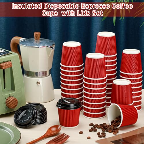 100 Set 4oz Disposable Espresso Coffee Cups with Lids (100 Count)
