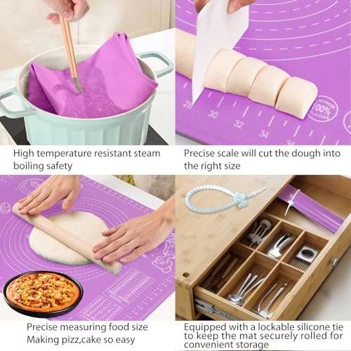 Silicone Baking Mat 28" x 20" Extra Thickness Dough Rolling Mat with Measurements and Edge Heightening