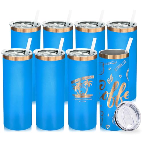 20 oz Skinny Tumblers Bulk with Lids and Straws Baby Blue (8 Count)