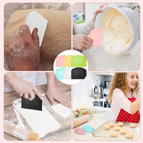 24 Pcs Plastic Dough Scraper Set Multipurpose Bench Cake Cutter Flexible Scraper Spatula for Cake Bread Pizza Food Pastry Icing Kitchen Baking Tool (24 Count)