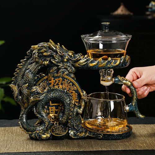Glass Teapot Set with Infuser Semi Automatic Dragon Tea Set with 6 Small Cups (6 Count)
