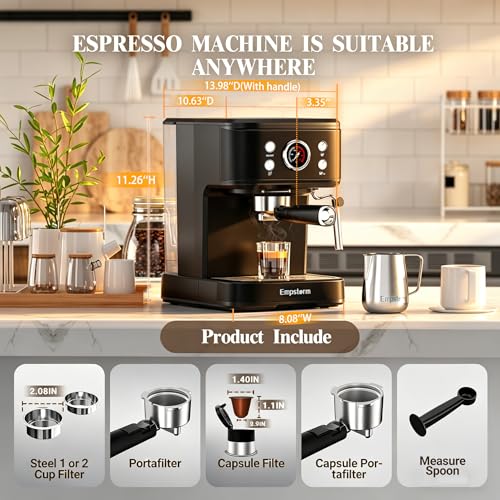 04E 20 Bar Espresso Machine with Milk Frother Steam 1100W Black