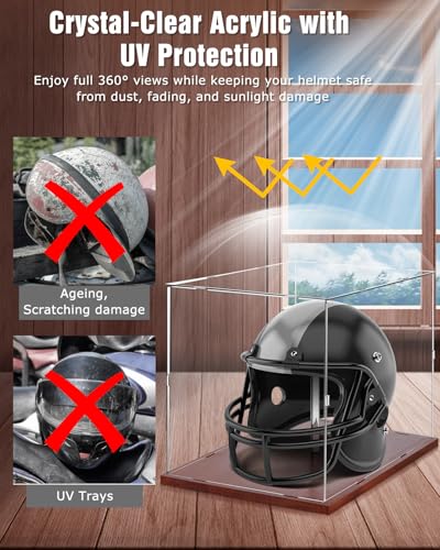 Full Size Helmet Display Case High Clear Acrylic Wooden Base