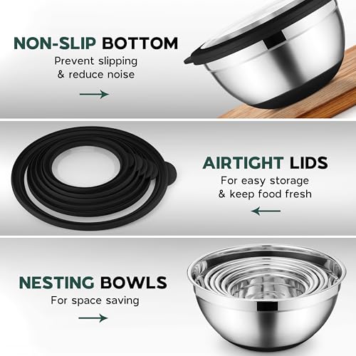 Mixing Bowls with Lids Set of 6 for Kitchen (9 Count)