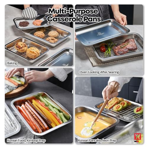 Stainless Steel Casserole Pan or Food Prep Container with Rack & Lid