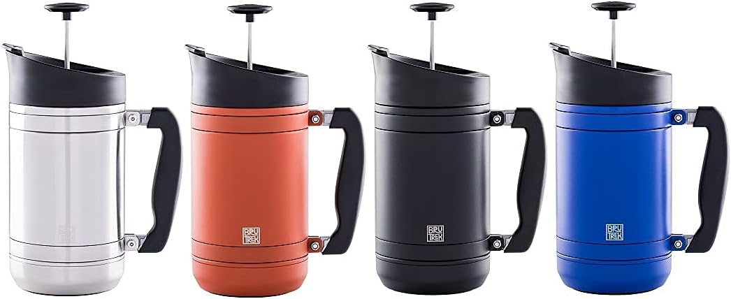 BaseCamp Coffee Press - Double Wall Insulated Stainless Steel - Bru-Stop Technology, No Grounds in Coffee, No Spill Lid (Red Rock, 32 fl.oz) - Blissbrew