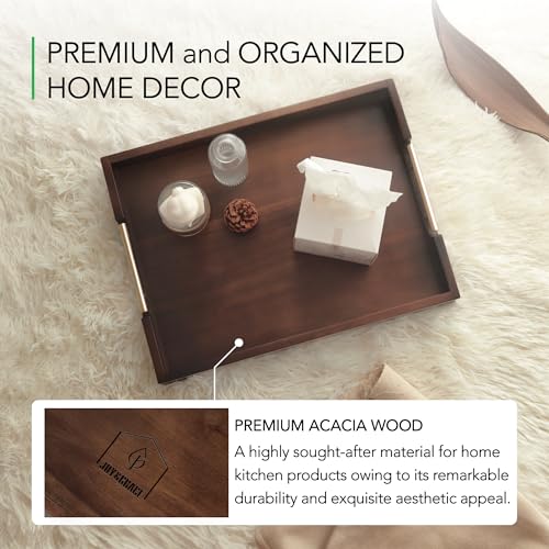 Acacia Wood Ottoman Tray with Handles 16.7" x 12.8"