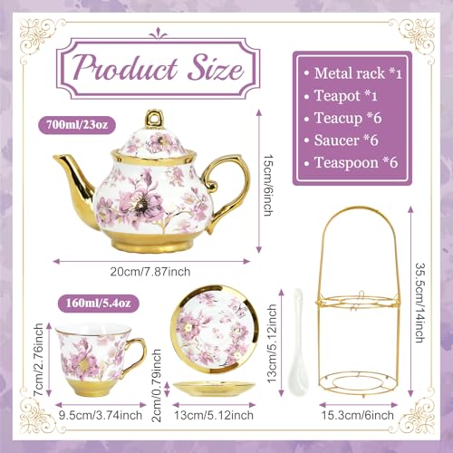 20 Pcs Porcelain Tea Set With Metal Holder