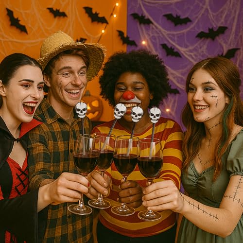 30 Pcs Halloween Swizzle Sticks Skull Fall Drink Stirrers