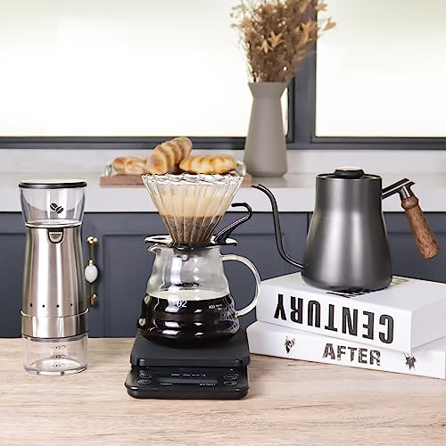 Electric Coffee Maker Set with Electric Grinder Glass Dripper Server Steel Kettle Filter Paper Travel Bag for Outdoor Travel BBQ Picnic