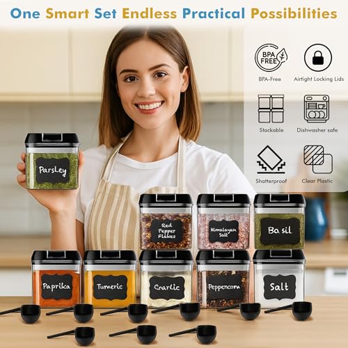 9PC (0.5L | 17oz) Airtight Pantry Storage Containers with 6 Spoons (9 Count)