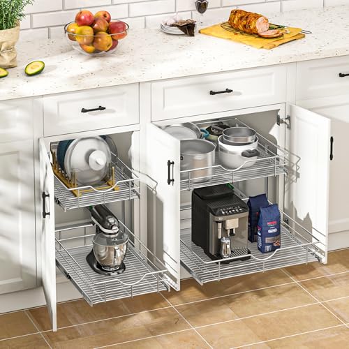 2 Tier Kitchen Cabinet Pullout Shelf and Drawer Organizer
