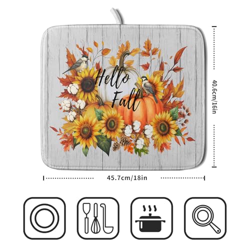 Hello Fall Sunflowers Dish Drying Mat for Kitchen Counter