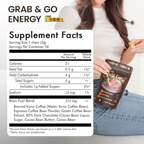 Coffee Chews Grab & Go Energy with 100mg per Chew of Clean (30 Count)