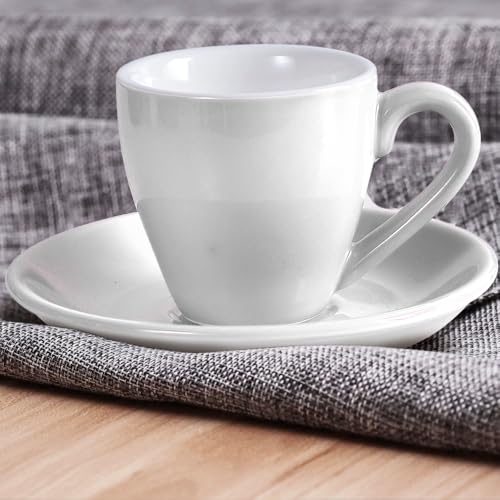 Porcelain Espresso Shot Cup Set with Saucers and Stainless Steel Spoons (4 Count)
