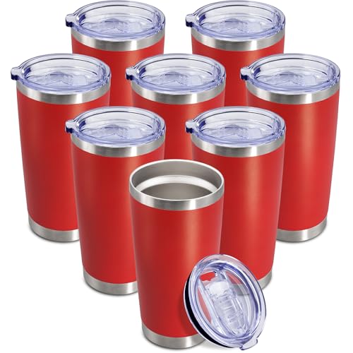 20oz Tumbler Insulated Coffee Tumblers with Lid Stainless Steel Red 8P (8 Count)