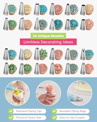 32 Piping Bags and Tips Set Frosting Piping Kit for Beginners & Pros (32 Count)