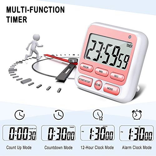 4-in-1 Digital Timer with Count Up/Down, Clock & Alarm, Ring & Silent Modes