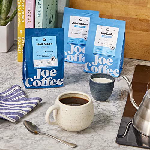 NYC Roaster), Half Moon Half Caffeinated Ground Specialty Coffee, 12 oz Bag, Rainforest Alliance Certified, Kosher, Climate Friendly (12 Ounce)
