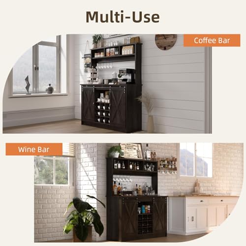 47" Farmhouse Coffee Bar with Storage Hutch & Wine Rack