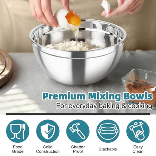 Mixing Bowls Stainless Steel Nesting Salad Bowls & Airtight Lids (3 Count)
