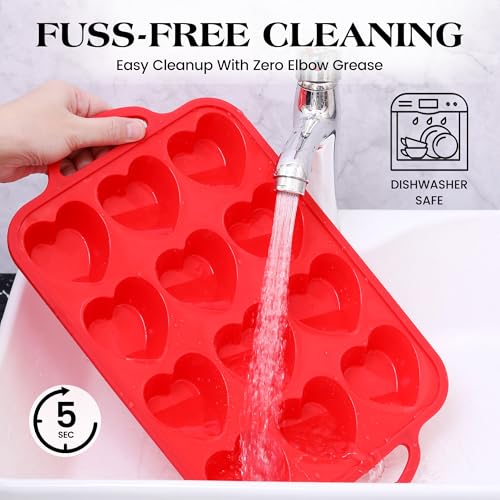 2 Pcs Heart Shaped Muffin Pan with Metal Reinforced Frame 12 Cup Nonstick Silicone Heart Cake Mold for Baking 2.5 Inch Cupcake Tray