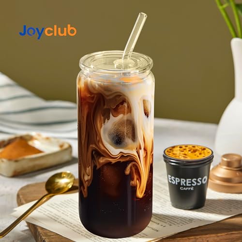 2pcs Glass Cups with Acrylic Lids and Straws 20 oz Drinking Glasses (2 Count)