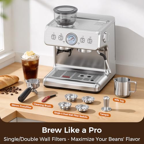 15 Bar Espresso Machine with Grinder & Milk Frother