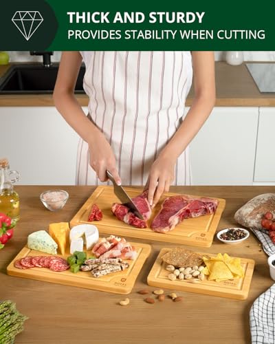 Wooden Cutting Boards for Kitchen Meal Prep & Serving (3 Count)