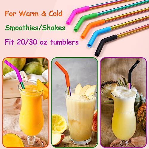 Reusable Stainless Steel Straws Metal Straw with Silicone Tip 5 Pcs 8mm Wide for 20