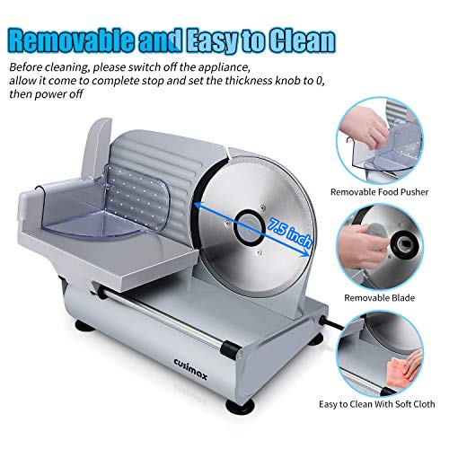 Meat Slicer CUSIMAX Electric Deli Food Slicer with Two 7.5'Removable Stainless Steel Blades and Pusher