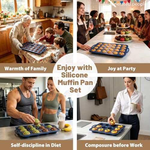 2 Pack Silicone Muffin Pan 12 & 24 with Frame Non Stick Cupcake Baking Tin (2 Count)